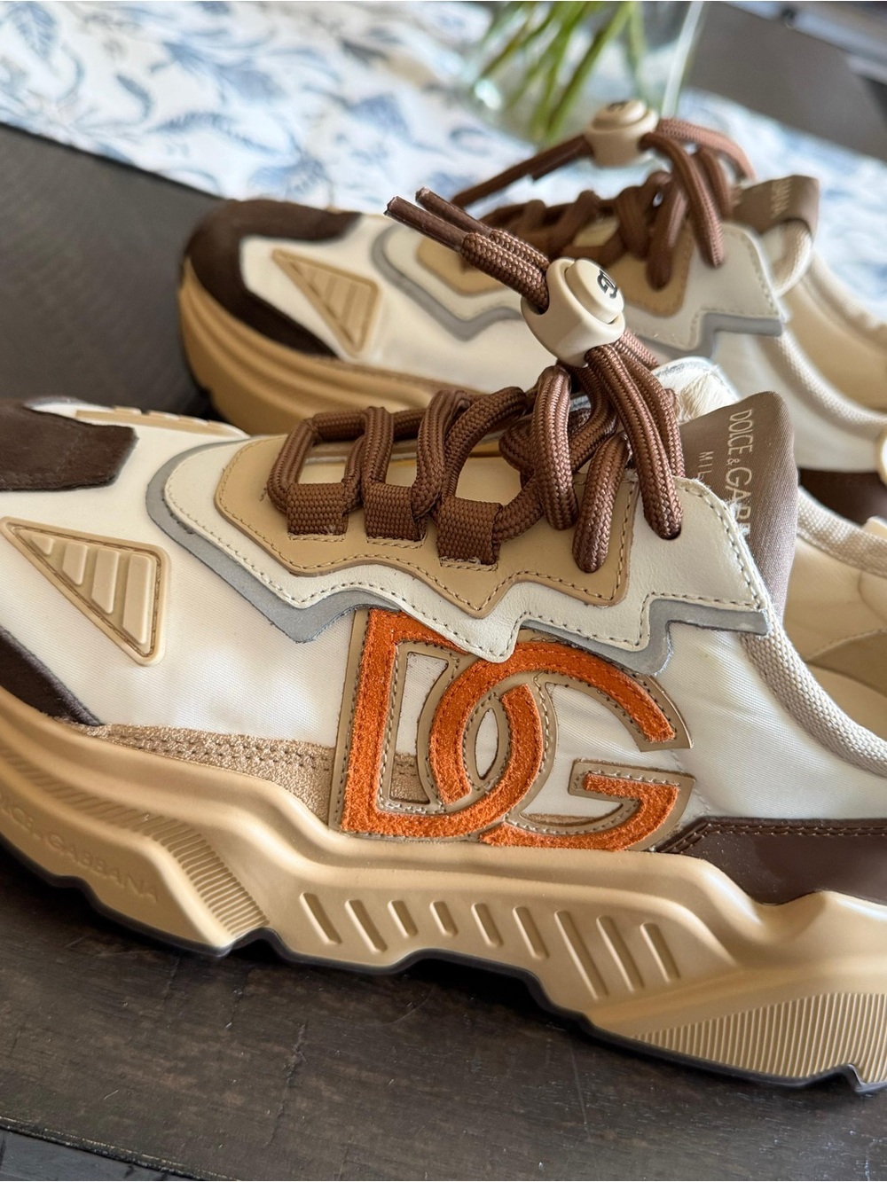 Dolce & Gabbana Beige, Brown & Orange DG Logo Chunky Sneaker